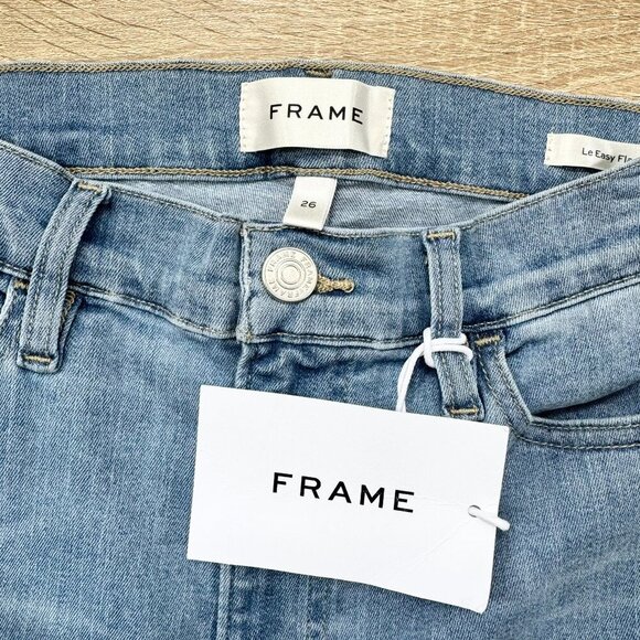 NWT Frame Le Easy Flare Raw Hem Jeans Babitz Blue High Rise Light Wash Denim 26 - Picture 5 of 15
